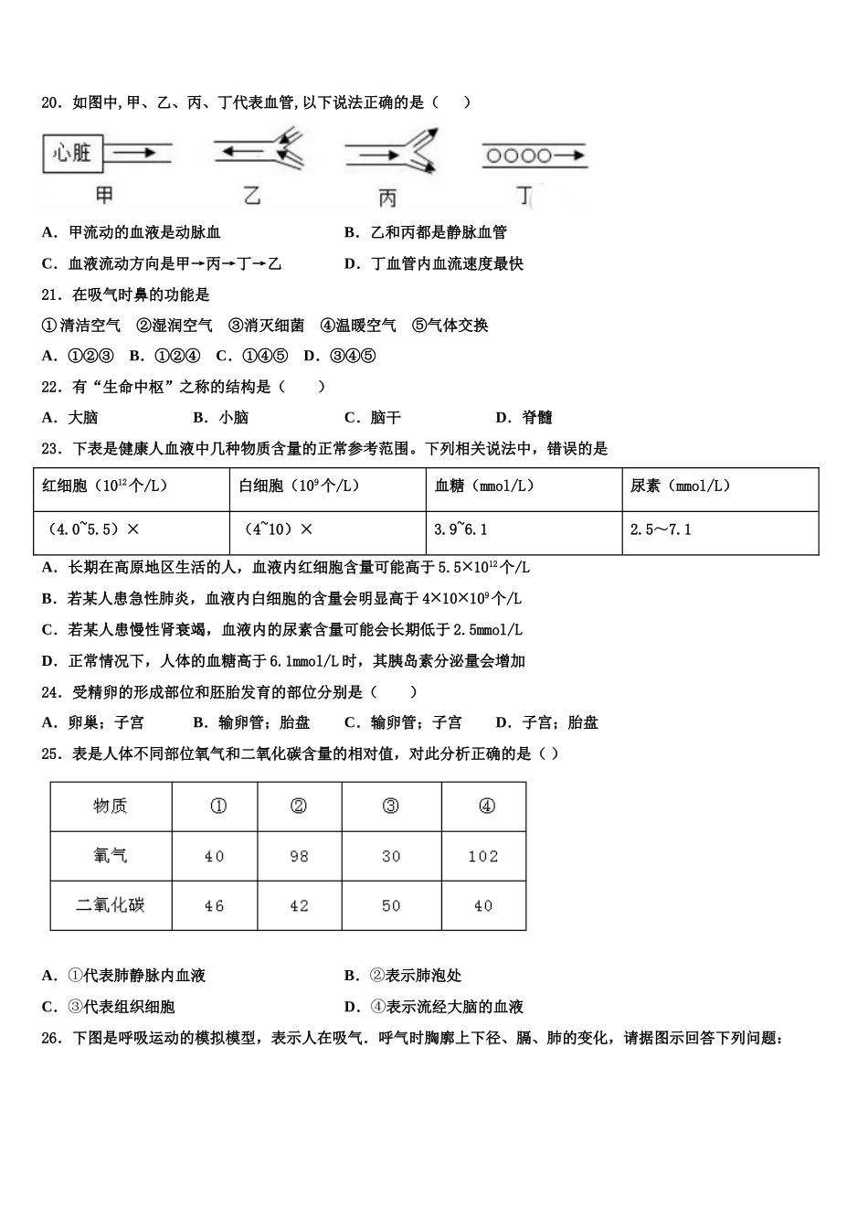 四川省成都市嘉祥外国语学校2024-2025学年七下生物期末调研模拟试题含解析_第3页