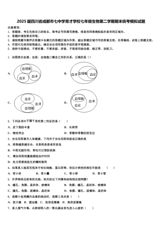 2025届四川省成都市七中学育才学校七年级生物第二学期期末统考模拟试题含解析