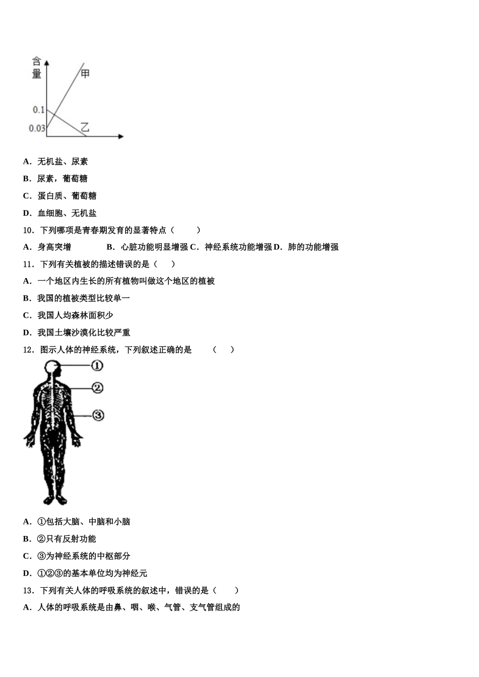四川省大竹县2025届生物七年级第二学期期末调研试题含解析_第2页