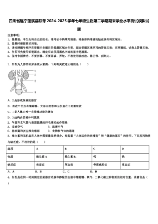 四川省遂宁蓬溪县联考2024-2025学年七年级生物第二学期期末学业水平测试模拟试题含解析
