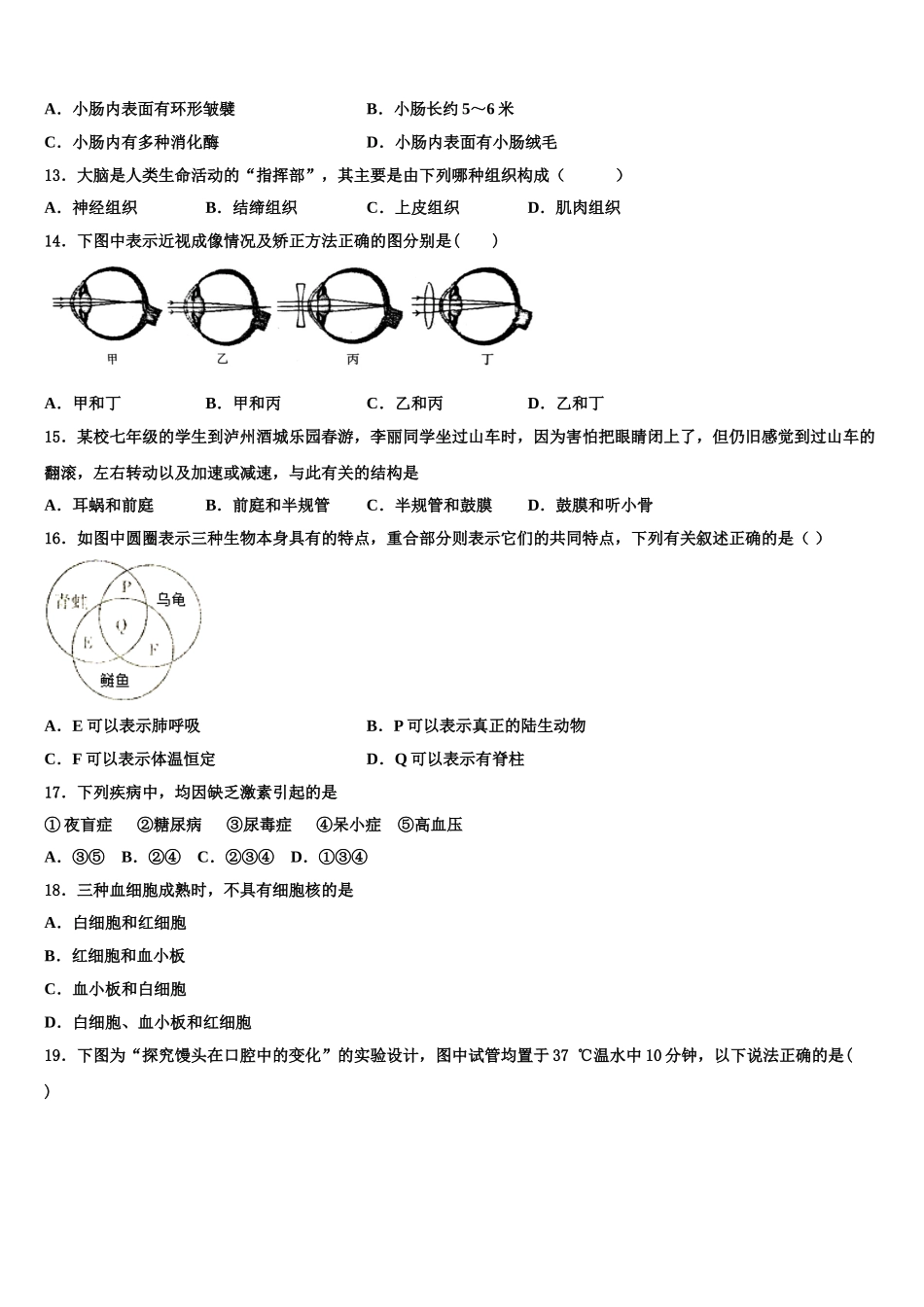 四川省成都市天府七中学2024-2025学年生物七年级第二学期期末联考试题含解析_第3页
