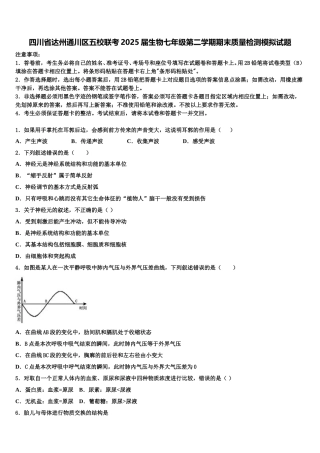 四川省达州通川区五校联考2025届生物七年级第二学期期末质量检测模拟试题含解析