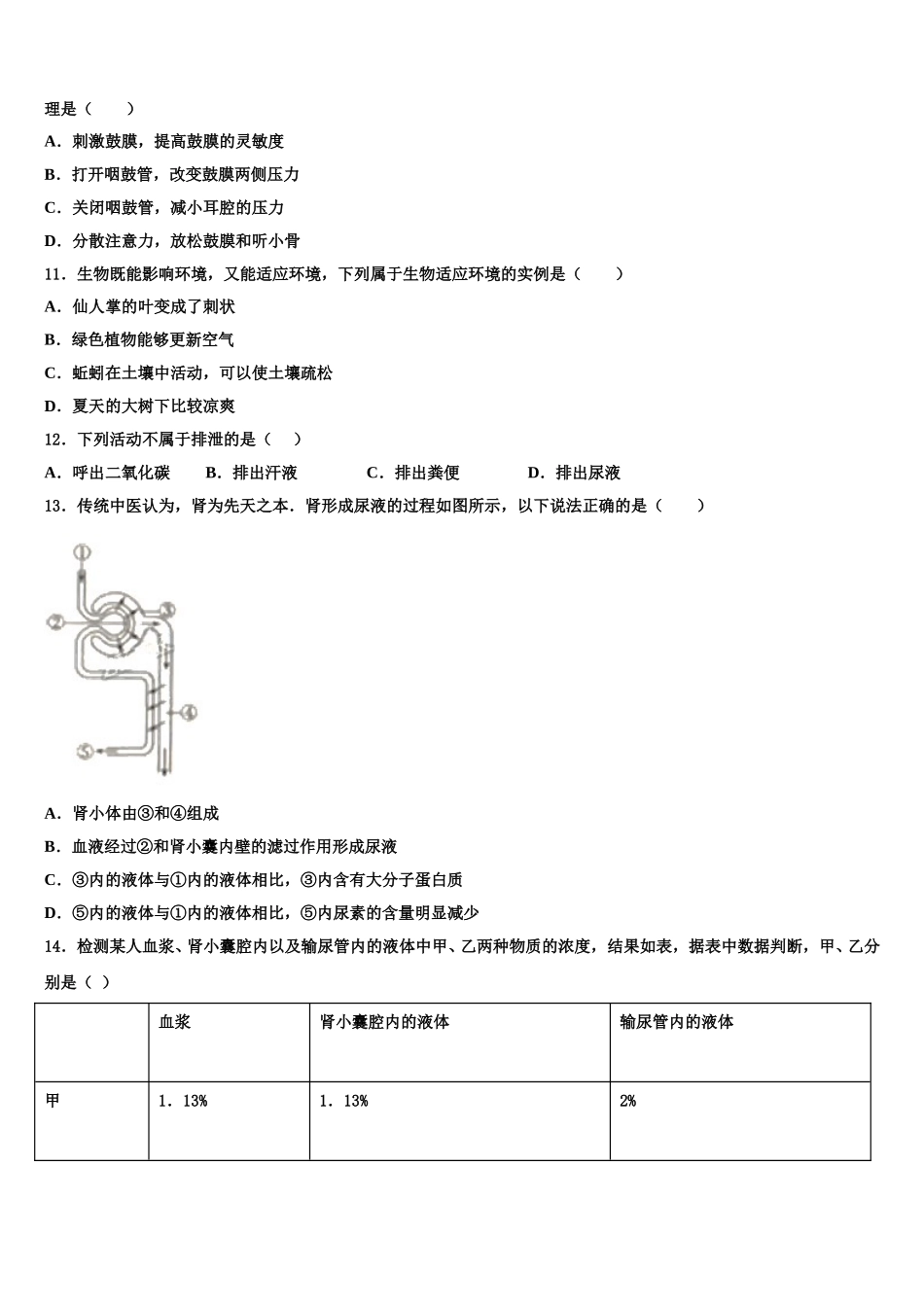 2024-2025学年四川省成都市北大附中成都为明学校生物七下期末质量跟踪监视试题含解析_第2页