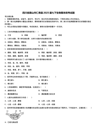 四川省眉山市仁寿县2025届七下生物期末统考试题含解析