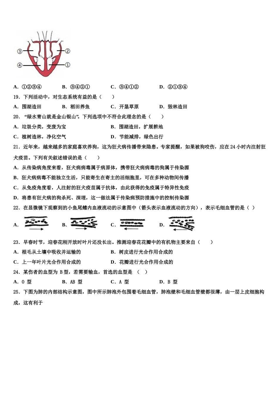 四川省绵阳市东辰国际学校2024-2025学年七年级生物第二学期期末经典模拟试题含解析_第3页