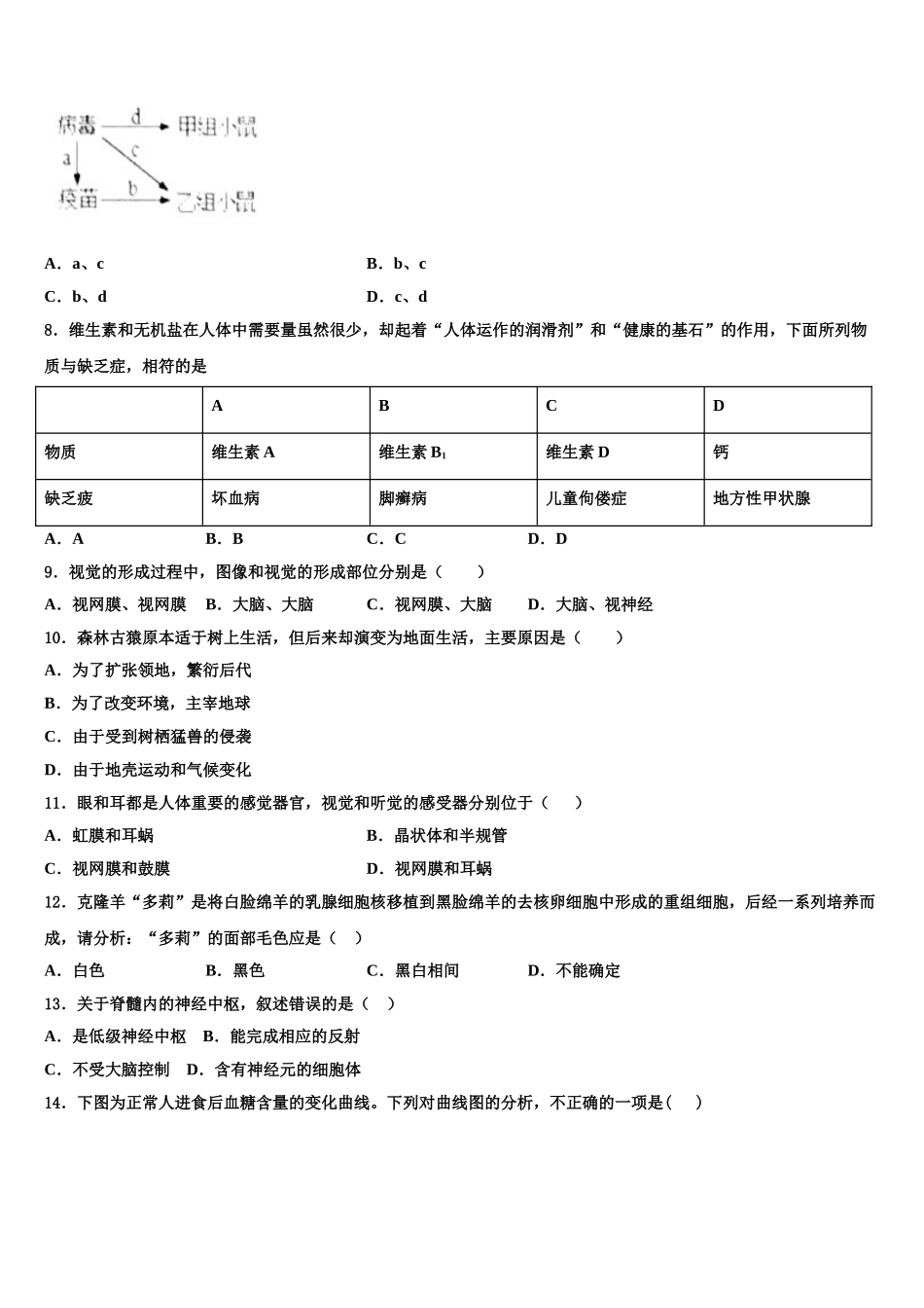 2025届四川省巴中学市恩阳区实验中学生物七下期末联考模拟试题含解析_第2页