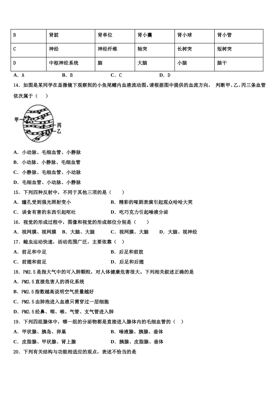 2024-2025学年甘肃省白银市景泰四中学生物七年级第二学期期末学业水平测试试题含解析_第3页