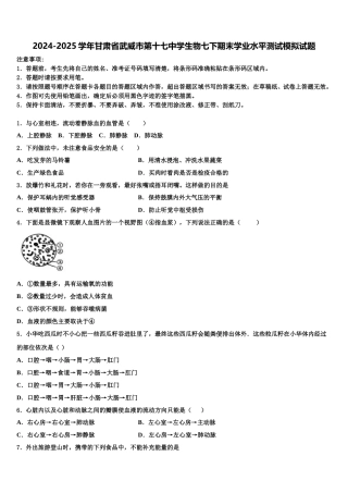 2024-2025学年甘肃省武威市第十七中学生物七下期末学业水平测试模拟试题含解析