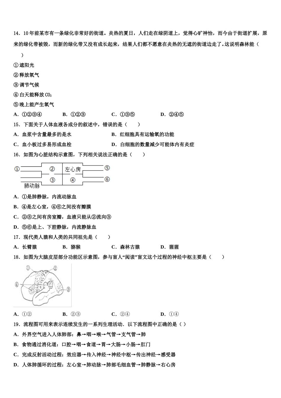 甘肃省民勤县第六中学2024-2025学年生物七下期末达标检测模拟试题含解析_第3页