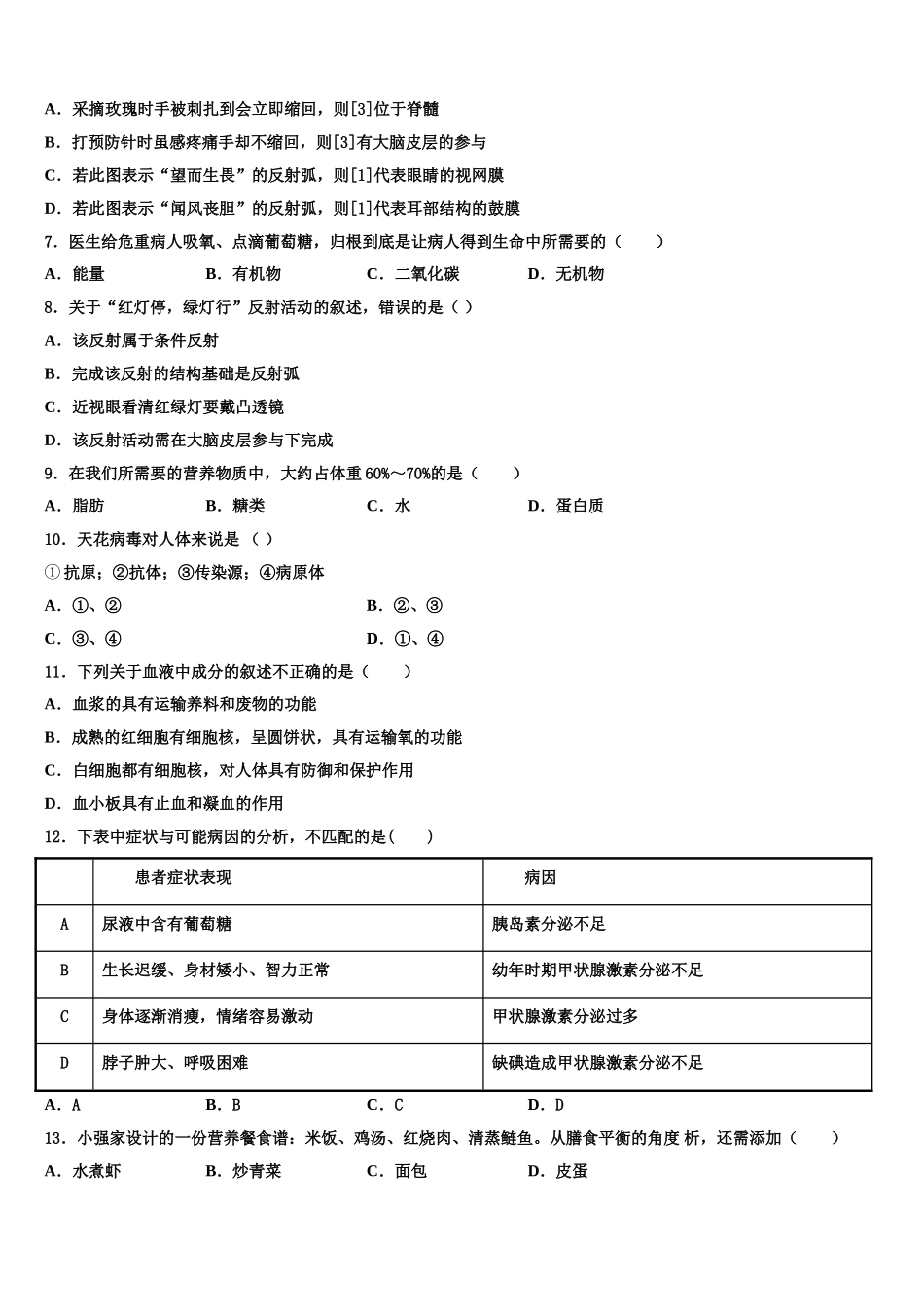 2025届甘肃省兰州天庆中学生物七下期末综合测试模拟试题含解析_第2页