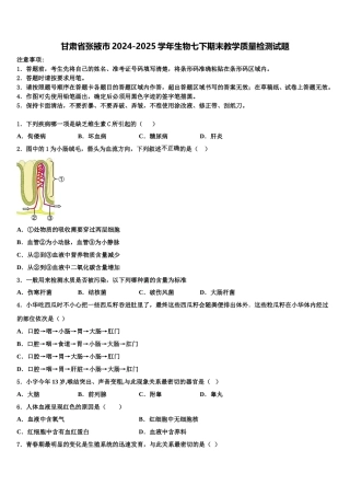 甘肃省张掖市2024-2025学年生物七下期末教学质量检测试题含解析