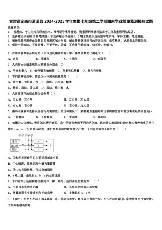 甘肃省定西市渭源县2024-2025学年生物七年级第二学期期末学业质量监测模拟试题含解析