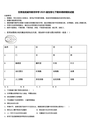 甘肃省武威市新河中学2025届生物七下期末调研模拟试题含解析