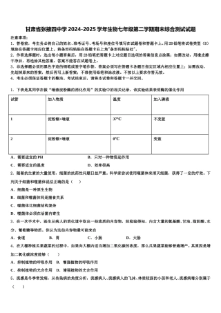 甘肃省张掖四中学2024-2025学年生物七年级第二学期期末综合测试试题含解析