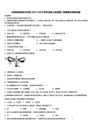 甘肃省张掖市甘州区2024-2025学年生物七年级第二学期期末调研试题含解析