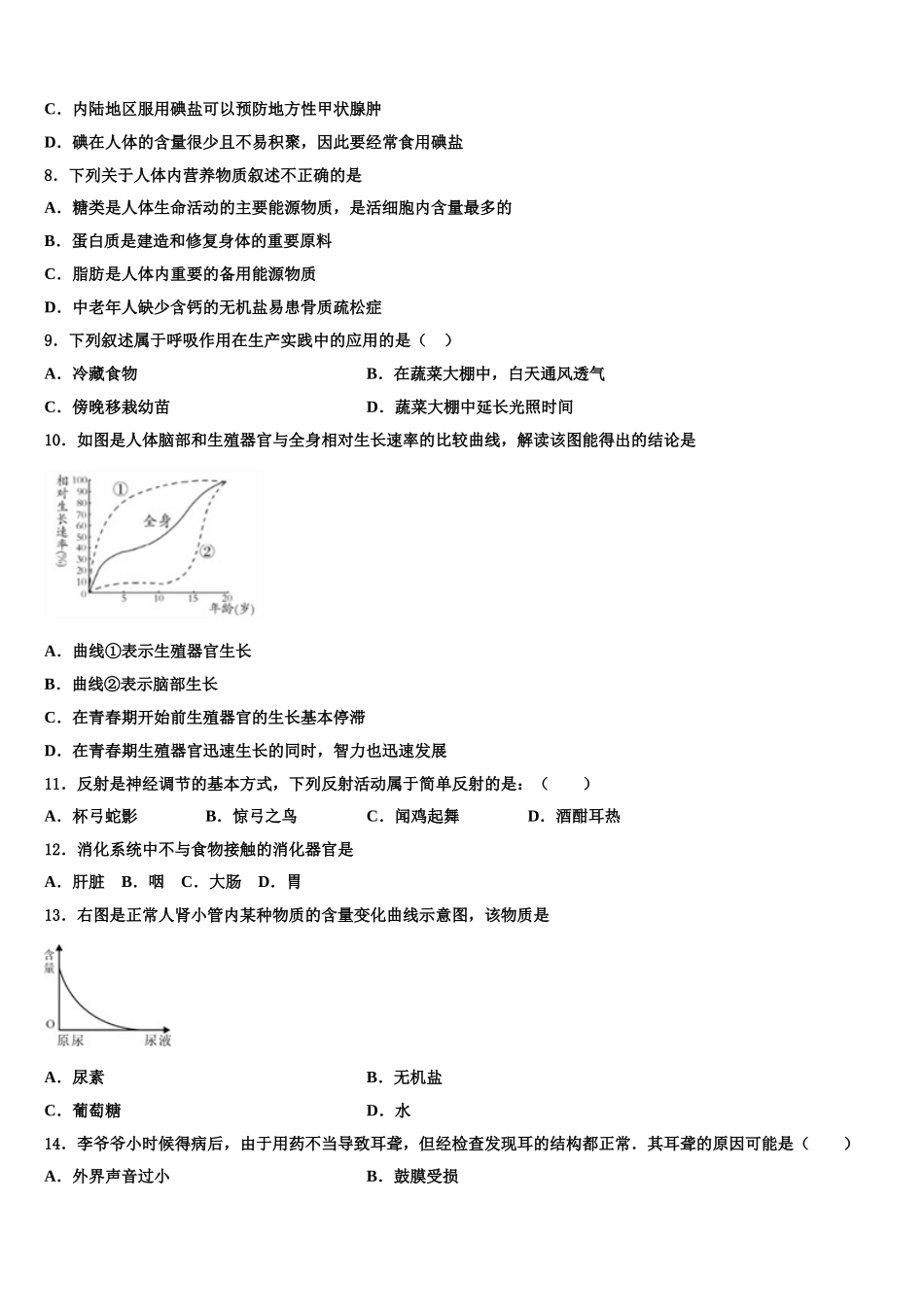 甘肃省靖远县2025年七下生物期末综合测试模拟试题含解析_第2页