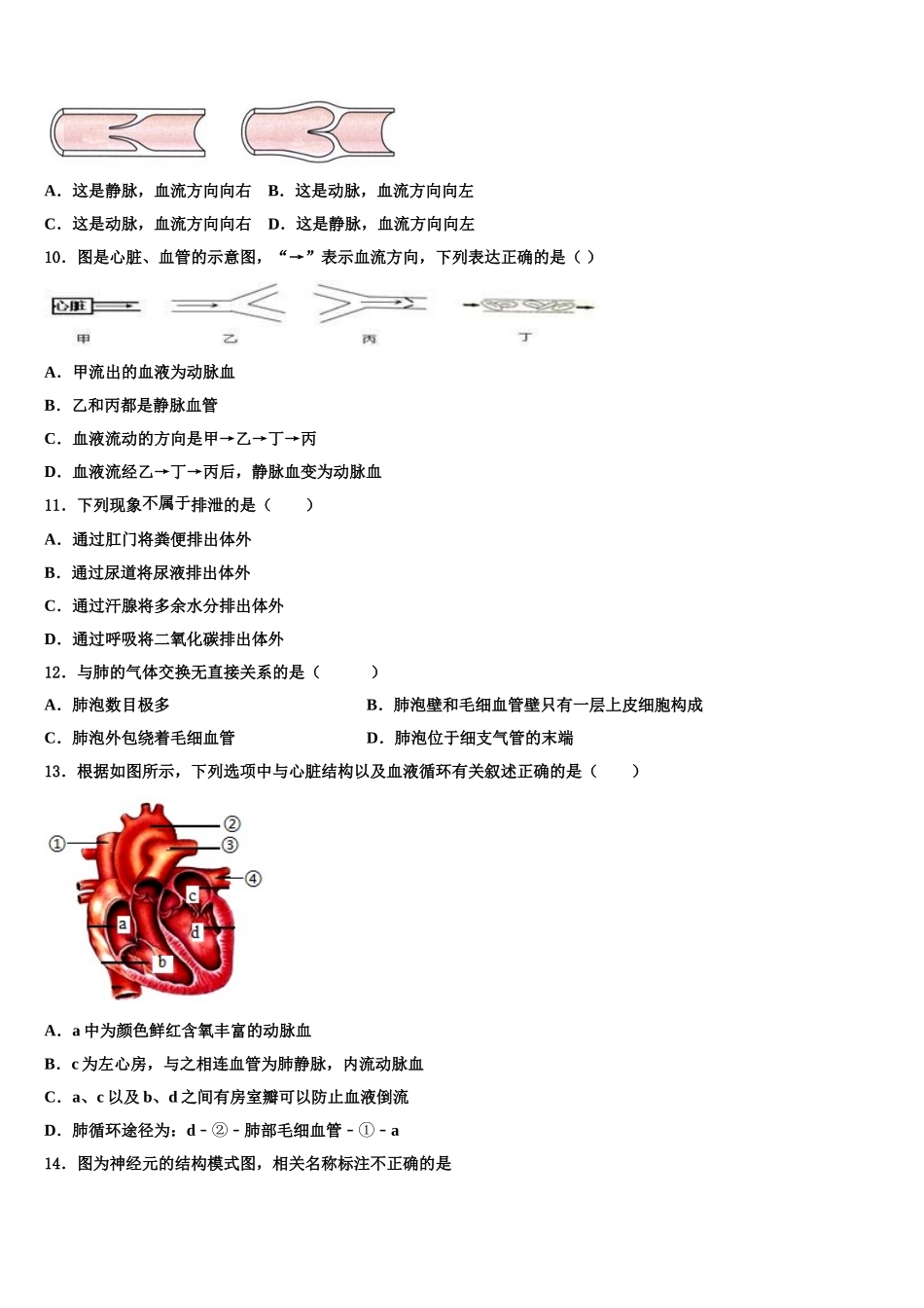 甘肃省陇南市外纳初级中学2025届七年级生物第二学期期末经典模拟试题含解析_第2页