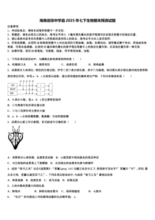 海南省琼中学县2025年七下生物期末预测试题含解析