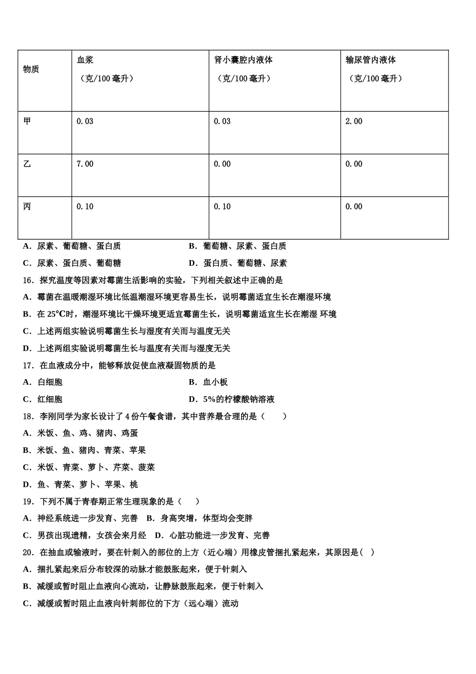 海南省2025届生物七下期末达标检测试题含解析_第3页