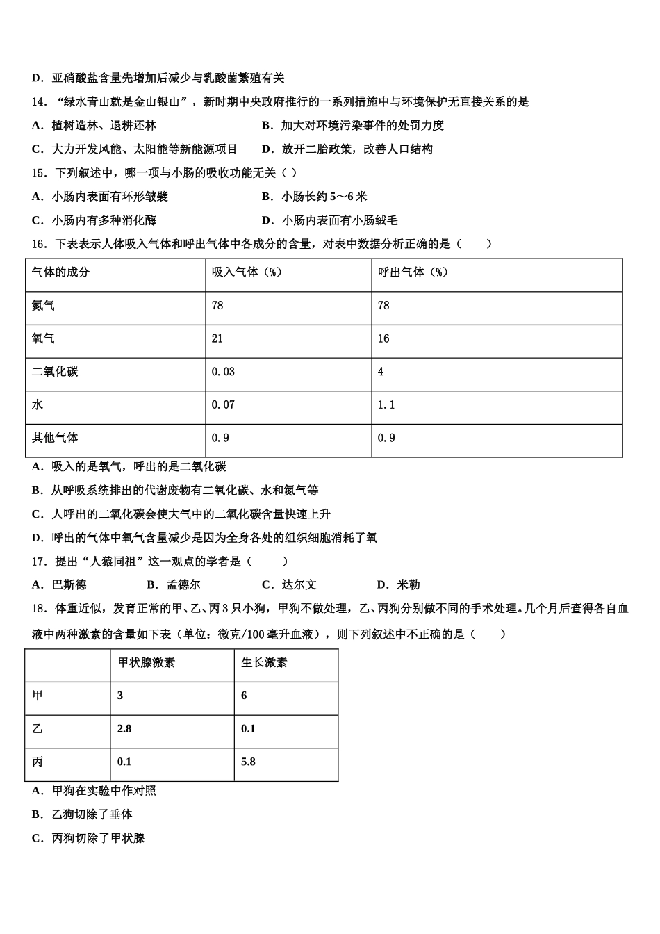 北师大万宁附中2025年七下生物期末考试试题含解析_第3页