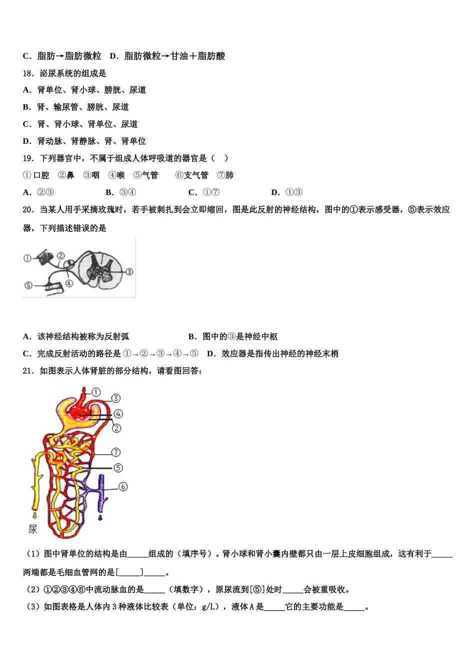 海南省海口五中2024-2025学年生物七下期末教学质量检测模拟试题含解析_第3页