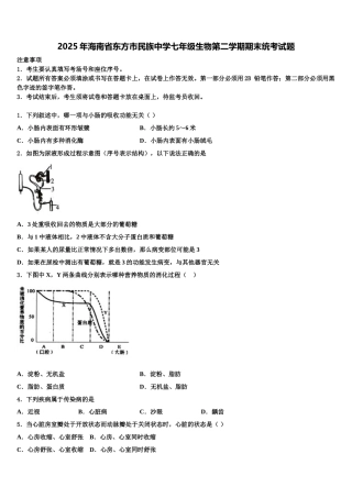 2025年海南省东方市民族中学七年级生物第二学期期末统考试题含解析