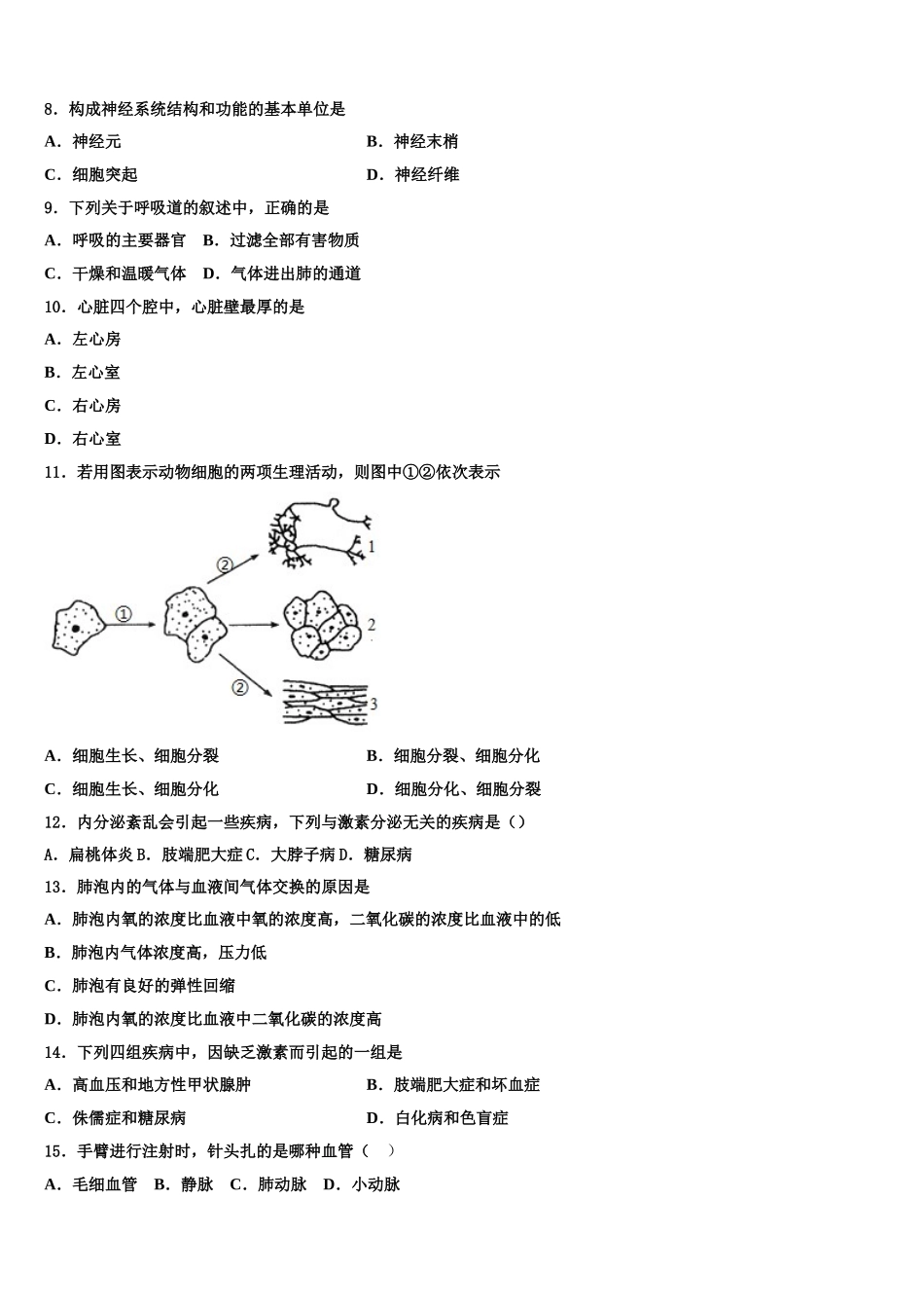 2025届广东茂名市直属学校七下生物期末联考试题含解析_第2页