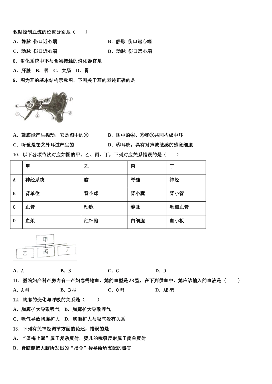 广东省潮阳区华侨中学2024-2025学年七年级生物第二学期期末统考试题含解析_第2页