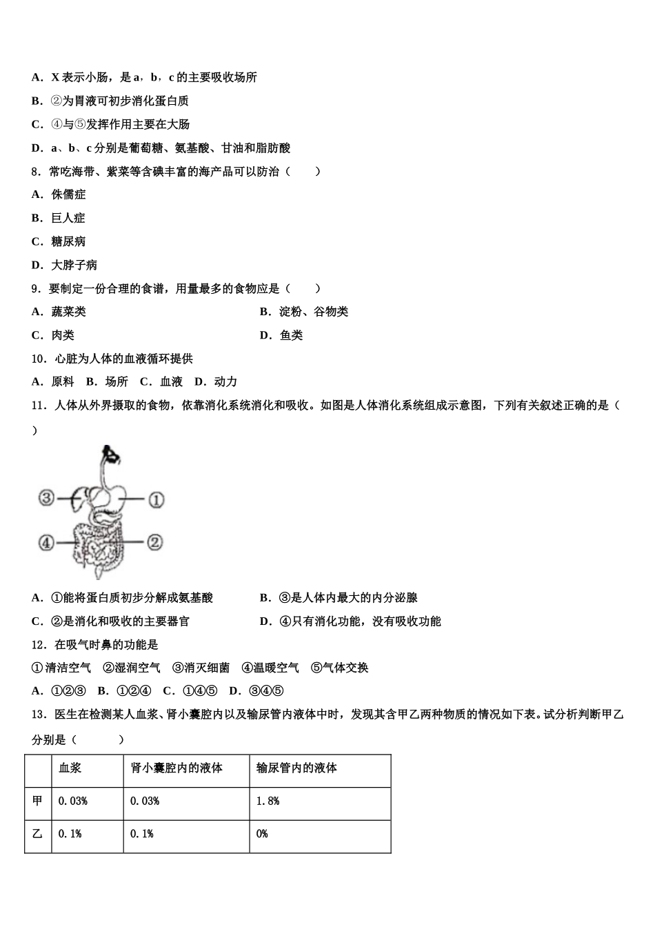 2024-2025学年广东省东莞市虎门外国语学校生物七下期末综合测试试题含解析_第2页