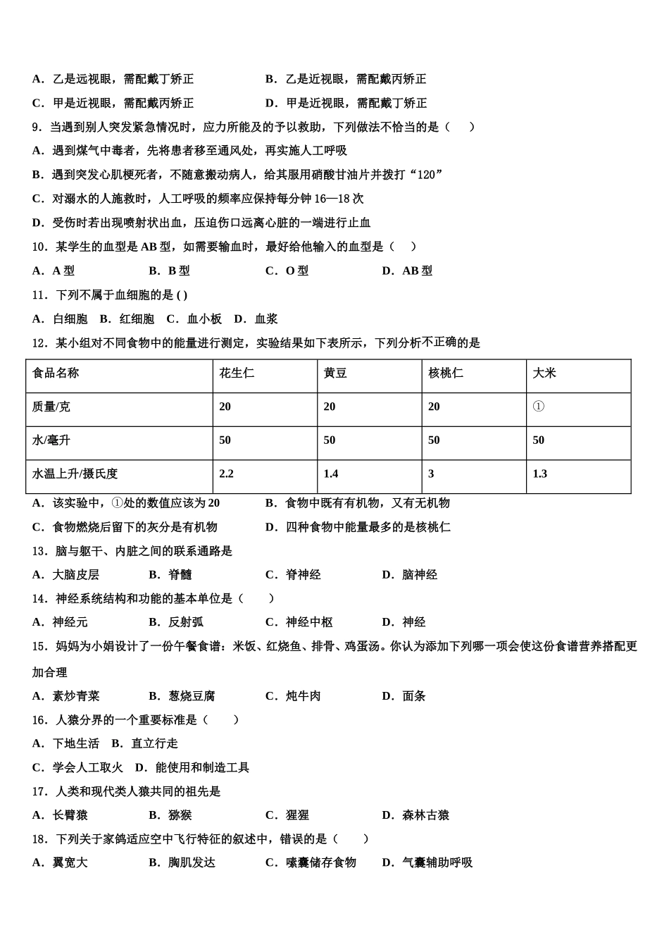 2024-2025学年广东省深圳市星火教育七年级生物第二学期期末监测试题含解析_第2页
