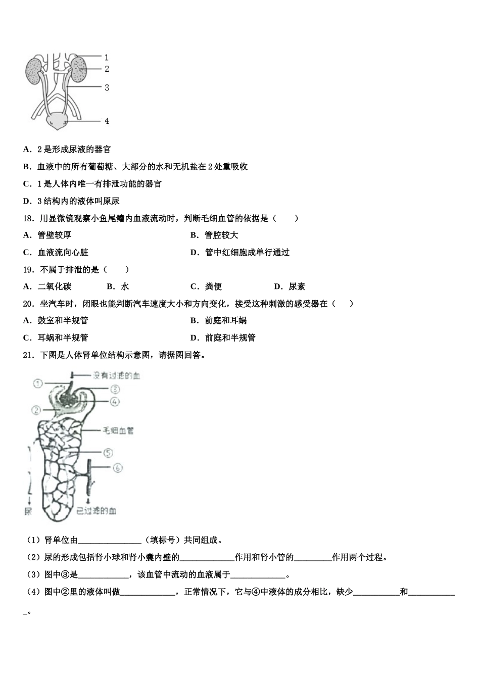 广东省广州市黄埔区2025年生物七下期末综合测试试题含解析_第3页