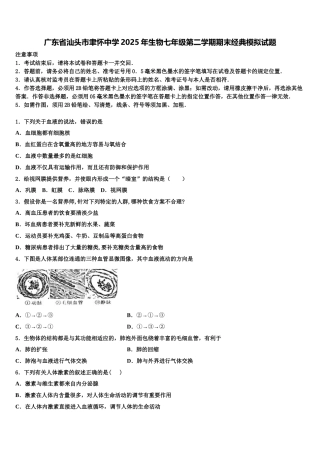广东省汕头市聿怀中学2025年生物七年级第二学期期末经典模拟试题含解析