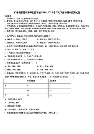 广东省东莞市南开实验学校2024-2025学年七下生物期末监测试题含解析