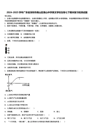 2024-2025学年广东省深圳市南山区南山中学英文学校生物七下期末复习检测试题含解析