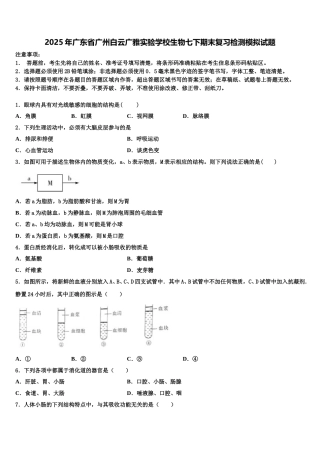 2025年广东省广州白云广雅实验学校生物七下期末复习检测模拟试题含解析
