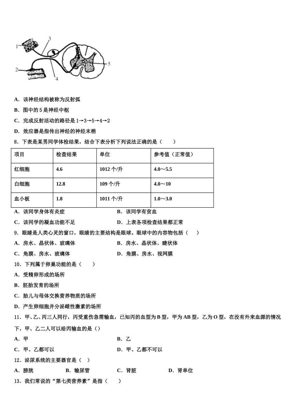 2025届广州市白云区生物七下期末质量检测模拟试题含解析_第2页