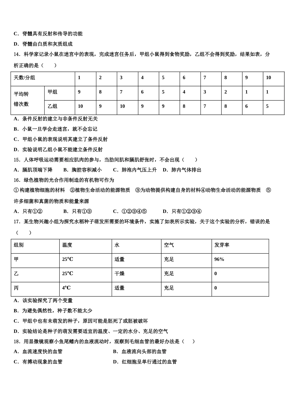 广东省东莞市虎门外语学校2025届七下生物期末经典试题含解析_第3页