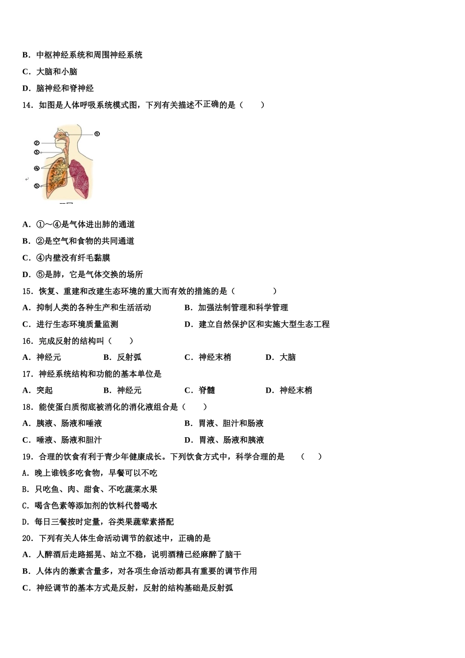 广东省北亭实验学校2024-2025学年生物七下期末学业水平测试试题含解析_第3页