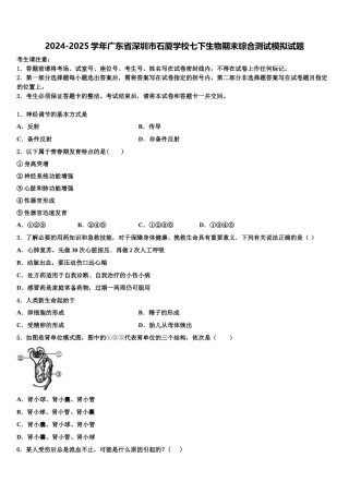 2024-2025学年广东省深圳市石厦学校七下生物期末综合测试模拟试题含解析