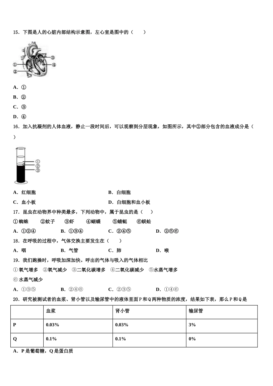 2025届广东实验中学七下生物期末复习检测模拟试题含解析_第3页