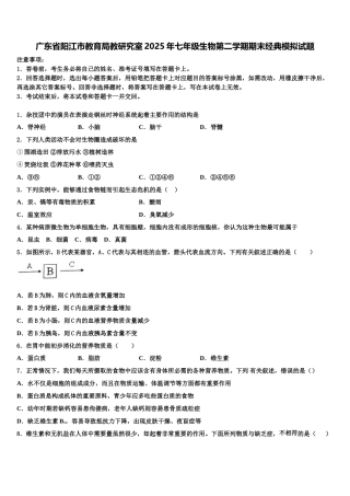广东省阳江市教育局教研究室2025年七年级生物第二学期期末经典模拟试题含解析