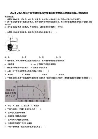 2024-2025学年广东省肇庆第四中学七年级生物第二学期期末复习检测试题含解析