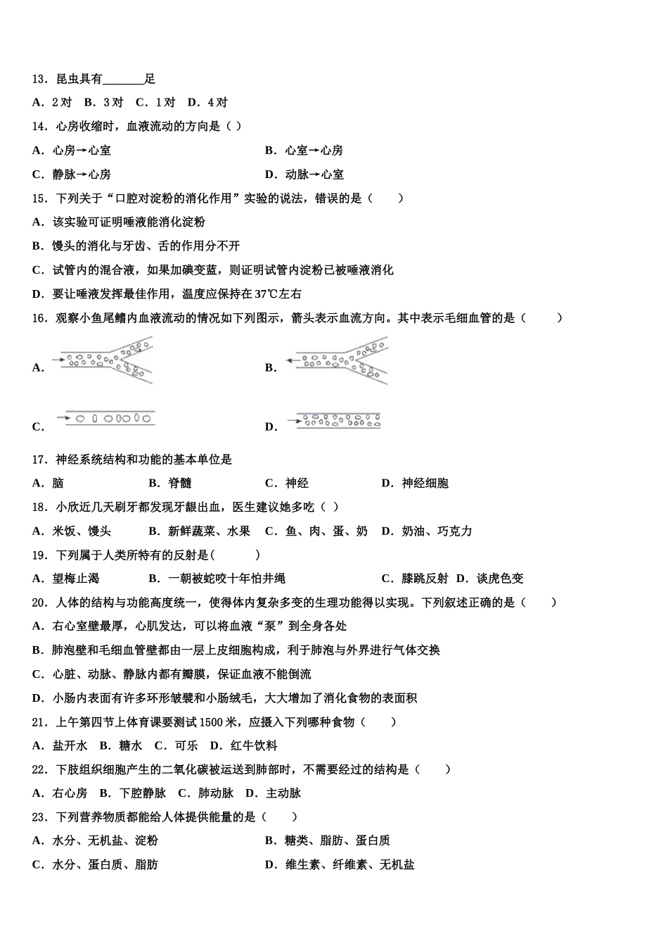 广东省深圳市罗湖区文锦中学2025年生物七年级第二学期期末学业质量监测试题含解析_第3页