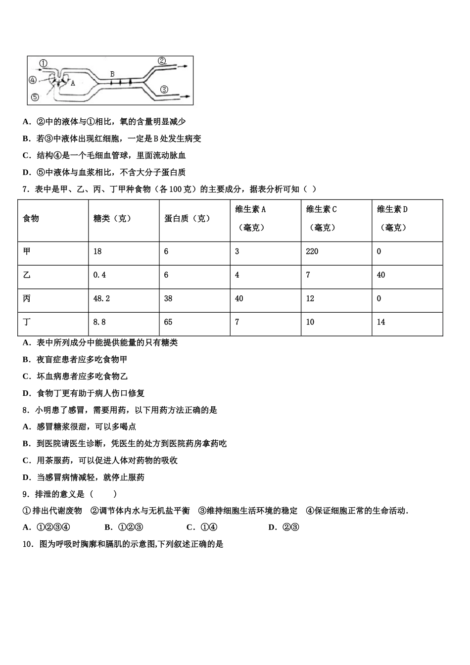 广东省深圳市耀华实验学校2025年七年级生物第二学期期末达标测试试题含解析_第2页