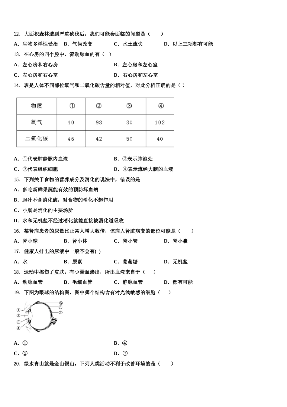 广东省深圳市龙华区2024-2025学年生物七年级第二学期期末考试试题含解析_第2页