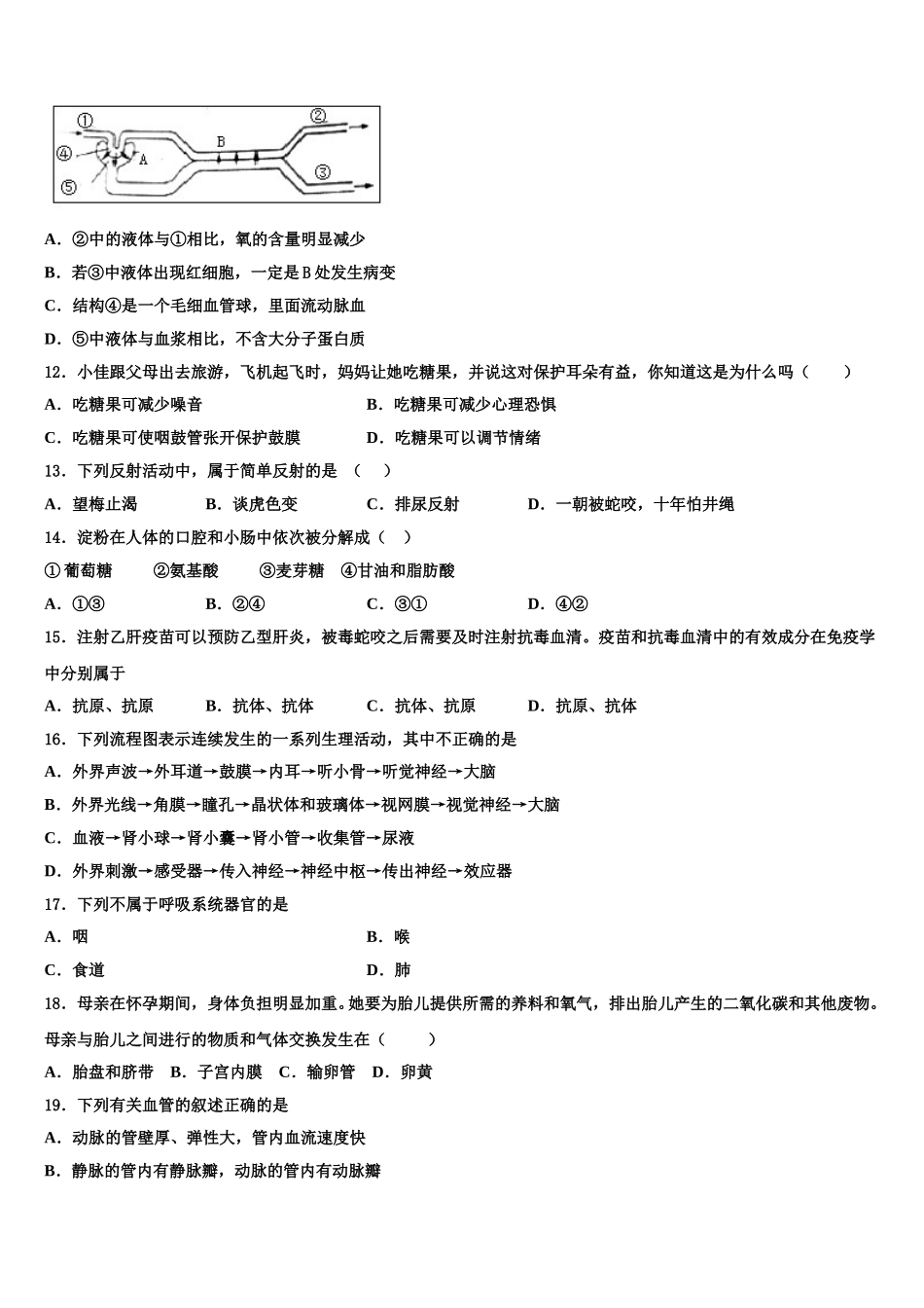 2025届广东省深圳市罗湖区文锦中学七下生物期末考试试题含解析_第3页