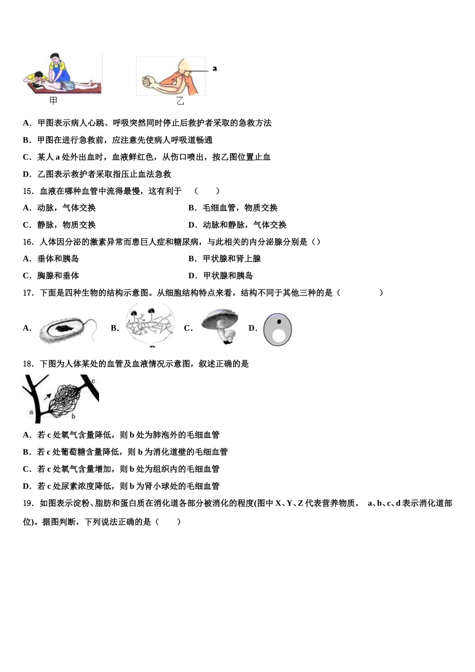 广东省云浮市云安区2024-2025学年七年级生物第二学期期末达标检测试题含解析_第3页