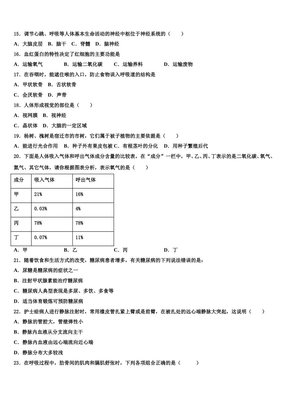 2025年汕尾市重点中学生物七年级第二学期期末学业水平测试模拟试题含解析_第3页