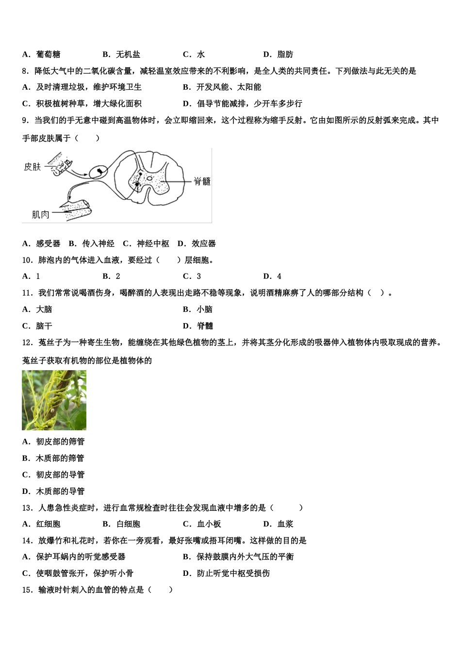 广东省深圳市宝安第一外国语中学2024-2025学年七年级生物第二学期期末质量跟踪监视试题含解析_第2页