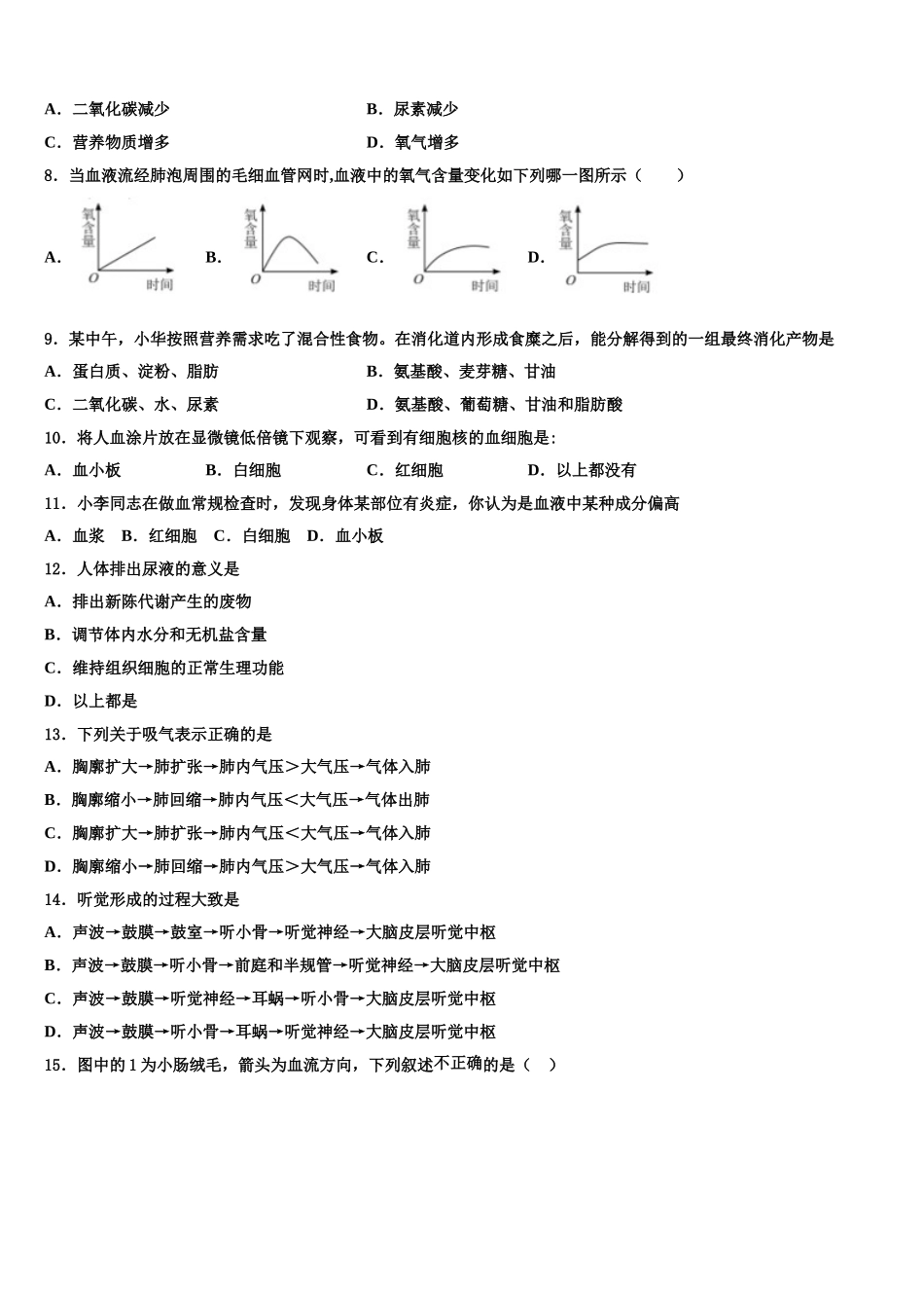 2024-2025学年广东省汕头市潮南区博崇实验学校七下生物期末质量检测模拟试题含解析_第2页